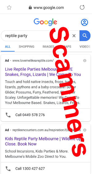 Fake reptile parties advert by scammers and thieves